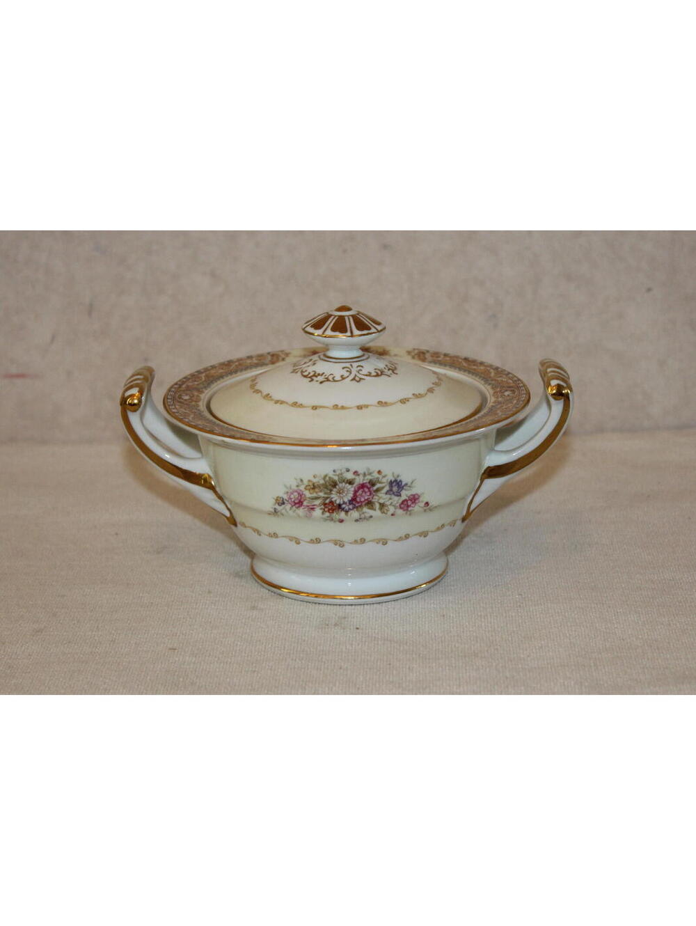 Vintage Noritake Wrocklage Covered Sugar Bowl Floral Gold Trim